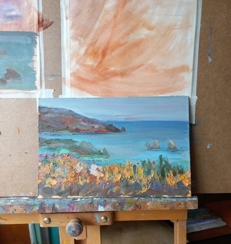 Handmade Oil painting  seascape, ocean Painting, mountains 