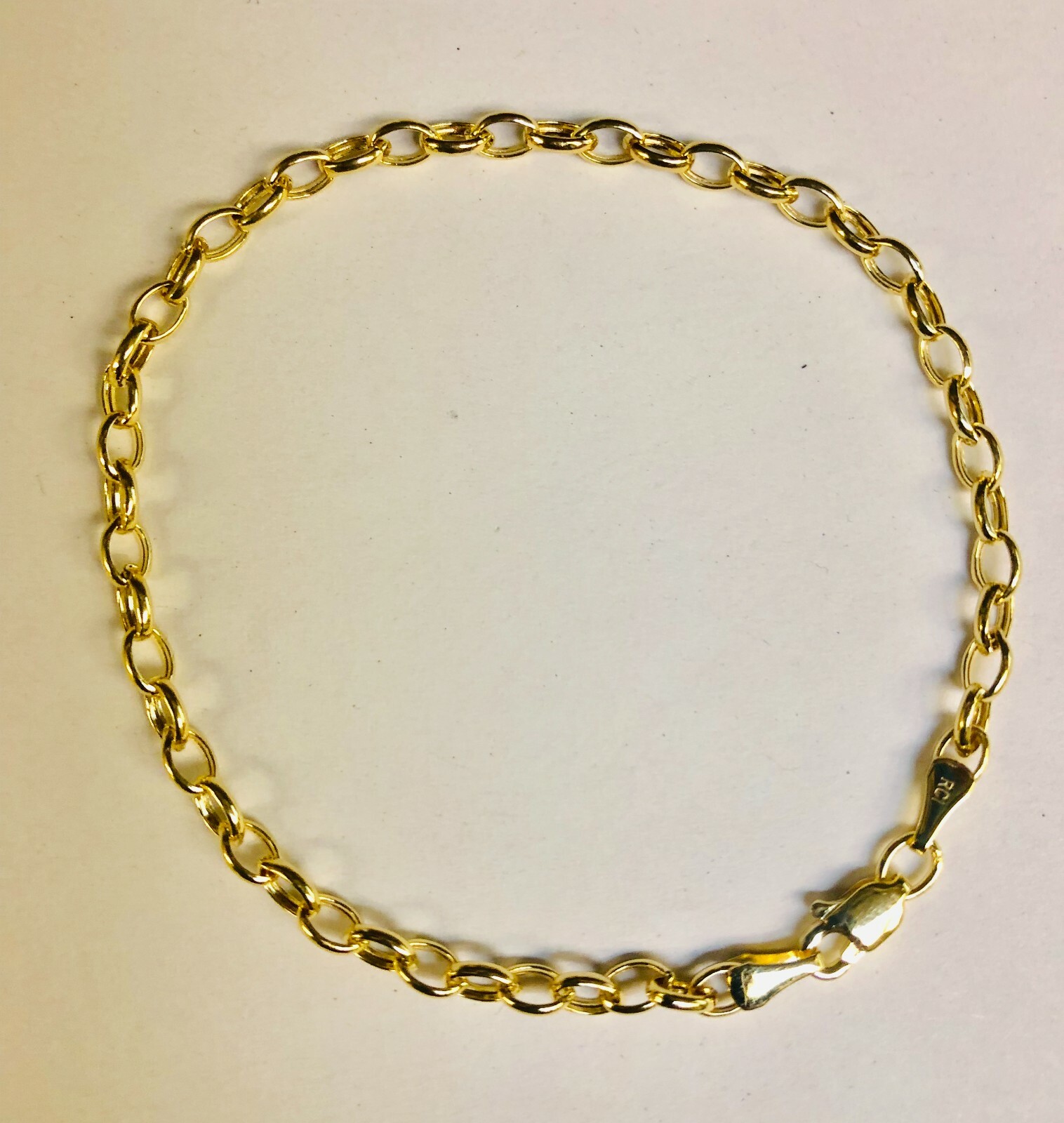 Pre-owned R C I 14kt Yellow Gold Lite Oval Rolo Link Chain Bracelet 7 Inch 1.3 Grams 3.2 Mm In No Stone