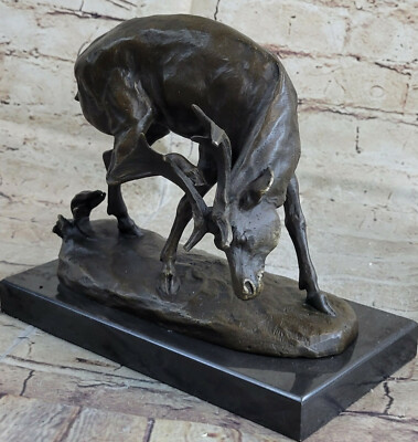 SIGNED BUCK STAGG HUNTER CABIN BRONZE SCULPTURE HAND MADE FIGURINE FIGURE