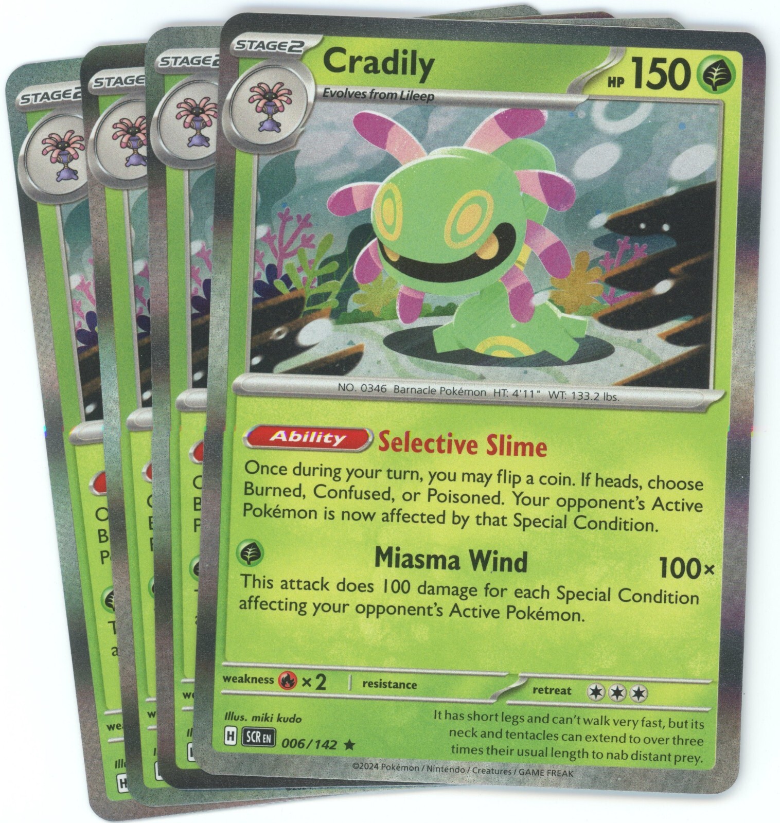 x4 Cradily Holo - (Rare) 006/142 - Stellar Crown - Pokemon