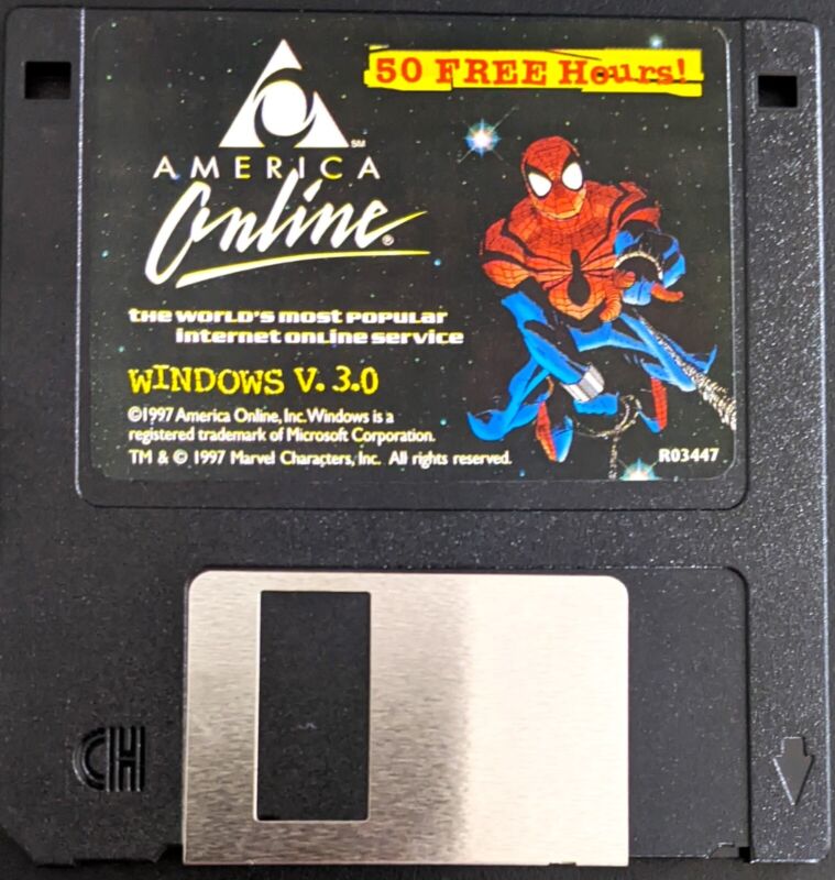 Spider-man America Online Collectible 3.5" Floppy Disk, V3.0 1997, Vintage