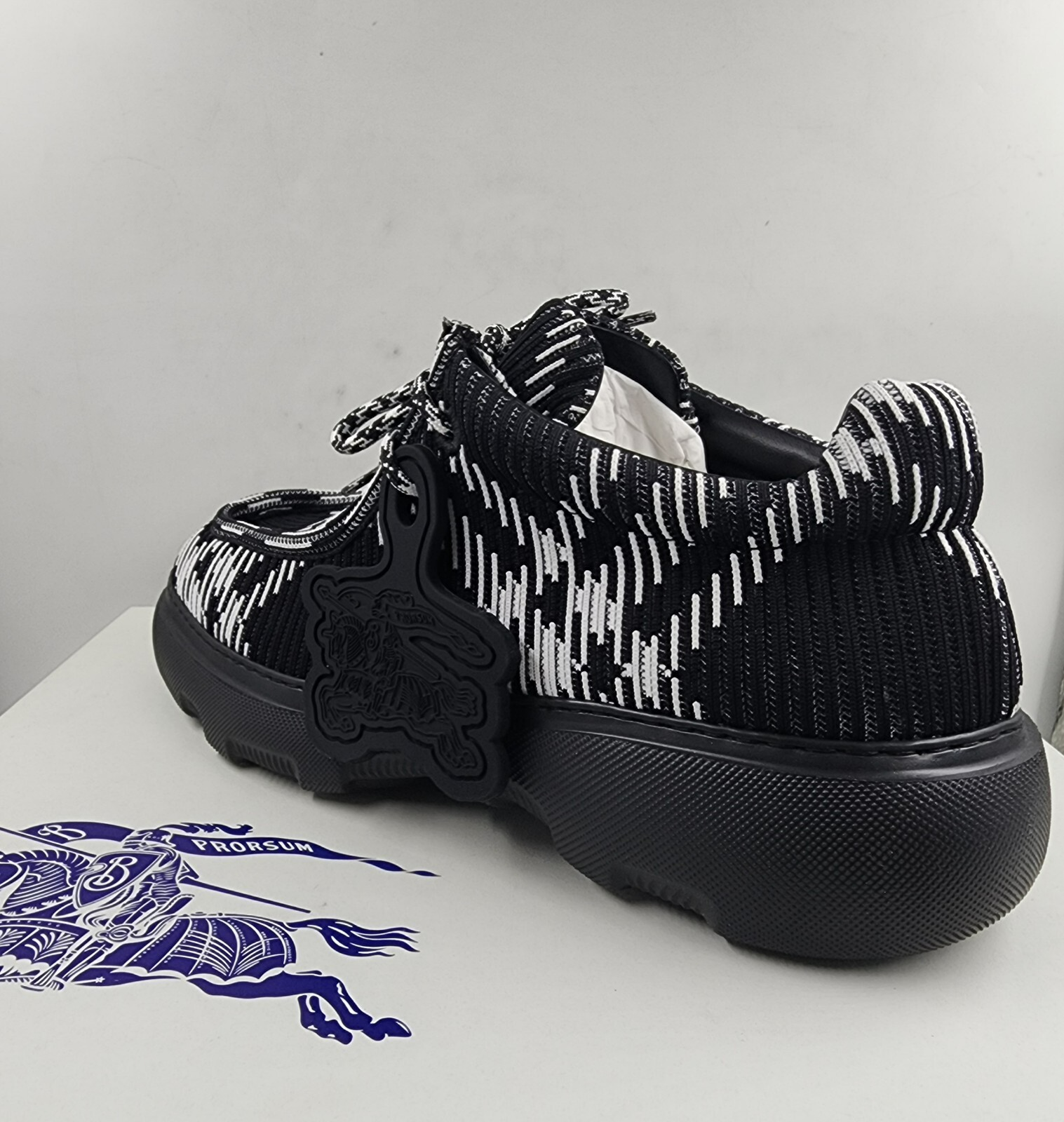 Burberry Creeper Check Woven Lace Up Shoes Men's 11US Black/White Round Toe - Picture 15 of 21