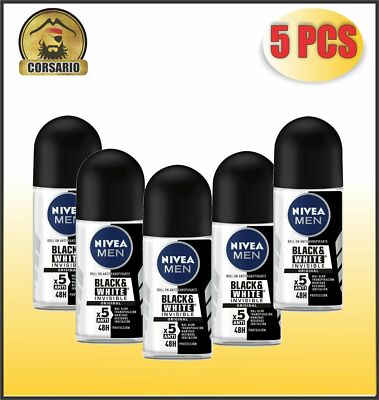 5 X NIVEA MEN INVISIBLE BLACK & WHITE DEODORANT ANTI-PERSPIRANT Plastic Bottle