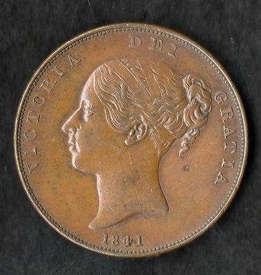 1841 Queen Victoria Copper Penny No Colon After REG, Nice