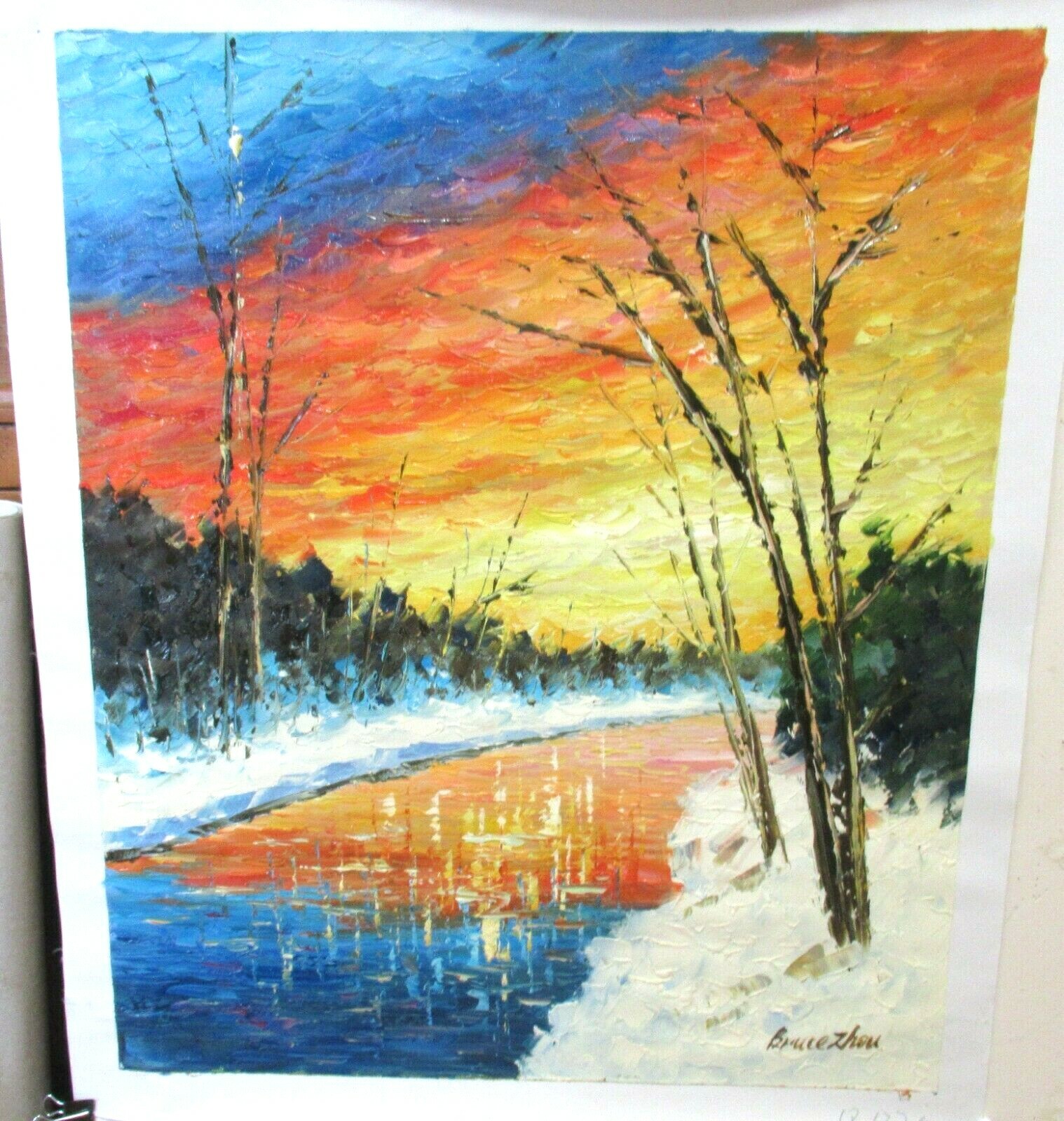 BRUCE ZHOU ORIGINAL OIL ON CANVAS AUTUMN IMPRESSIONIST