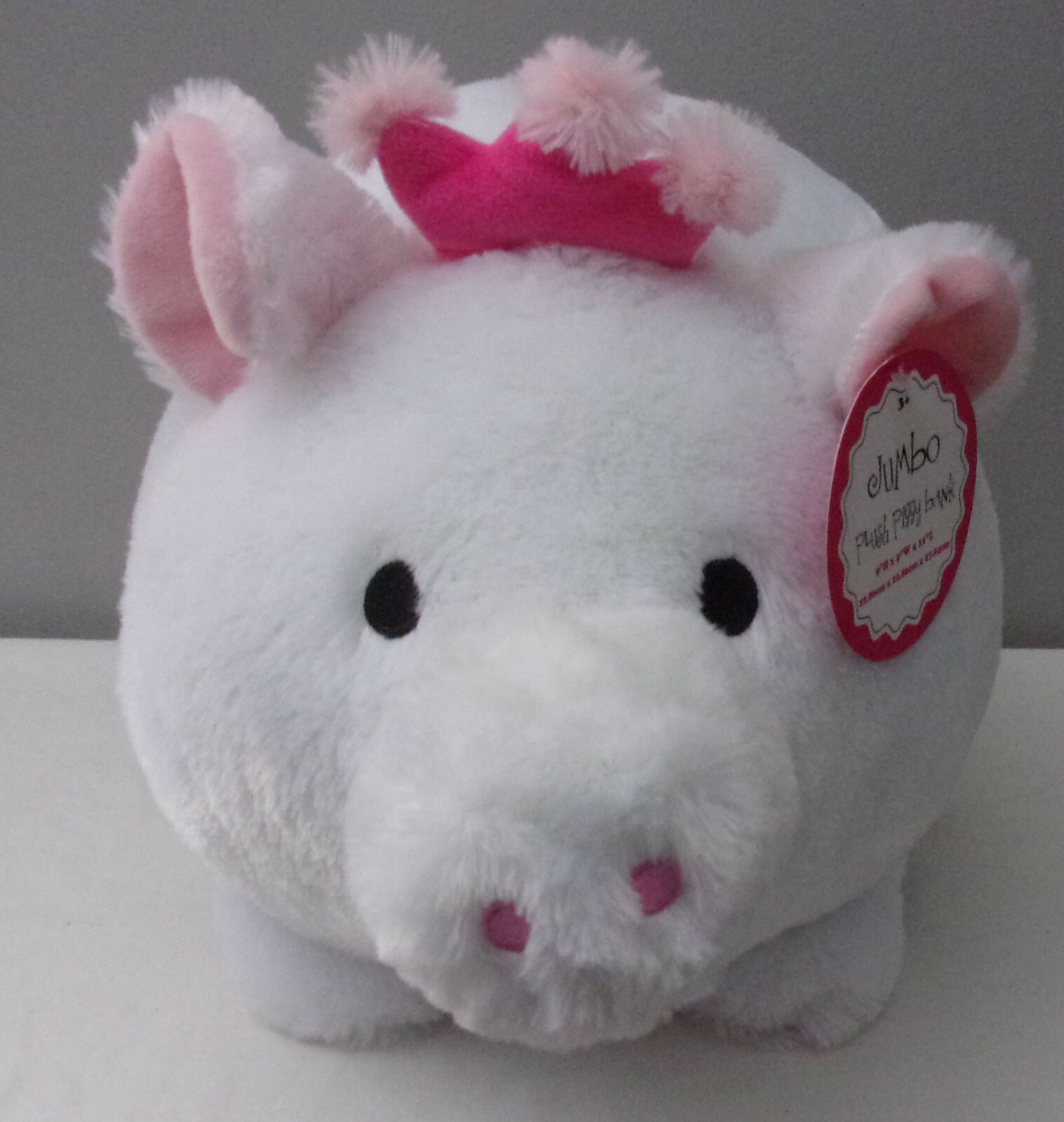 Jumbo White  Plush Piggy Bank FAB NY  Coin Money Storage  NWT