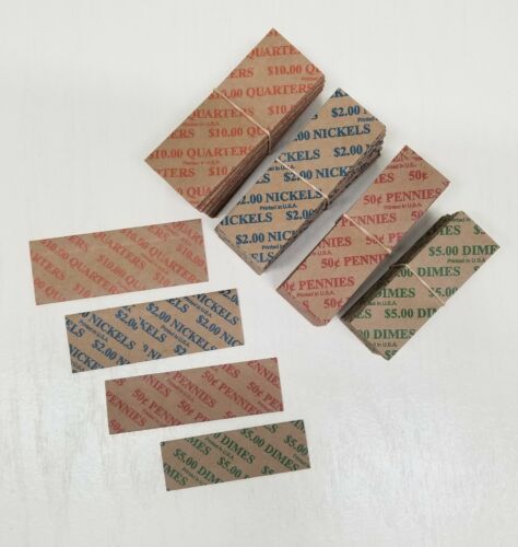 120 Coin Wrappers Flat Tubular ASSORTED Paper Wrap for Quarter Penny Nickel Dime