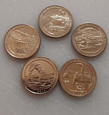 2014 S National Park Quarter 5 Coin Set Uncirculated Mint State Clad 25c Low Min