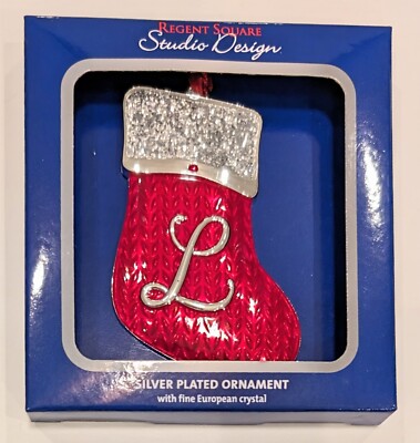REGENT SQUARE STUDIO  Christmas Ornament Red Stocking w/ ''L'' Silver Tone 