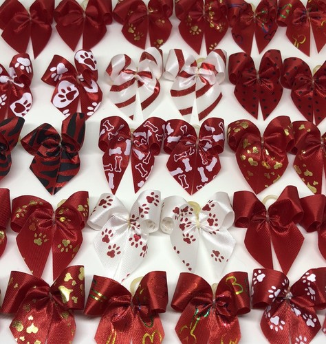 Dog Bows Pet Grooming Bows Big Paw Print Variety Small Qty 30 ( 15 Pair) USA