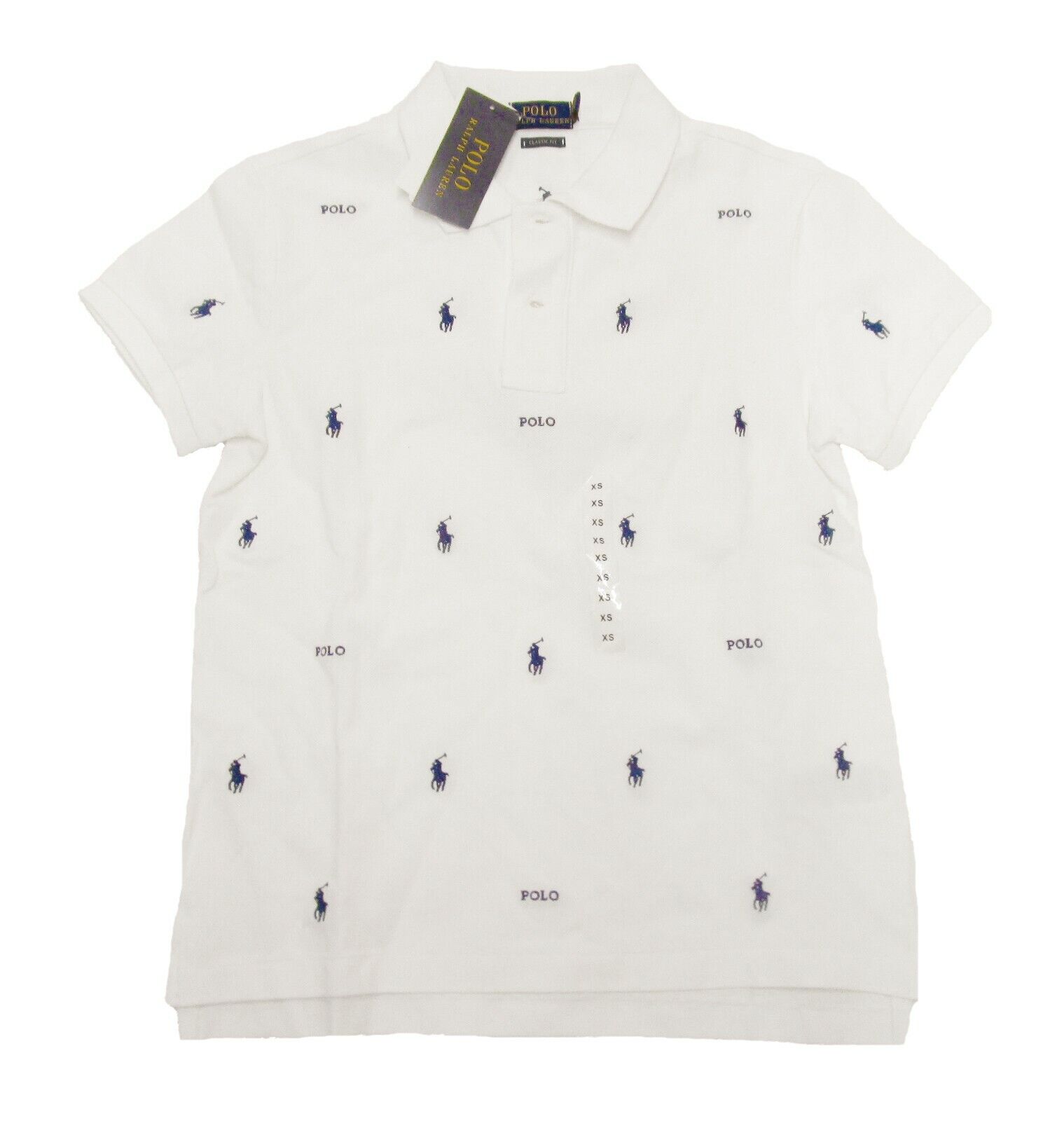 Polo Ralph Lauren Women's White All Over Logo Short Sleeve Polo Ralph Lauren Women's White All Over Logo Short Sleeve