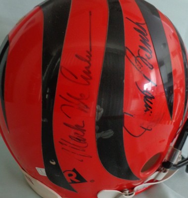 Johnny Bench MLB Mark McCumber PGA Cincinnati Reds Signed NFL Football Helmet