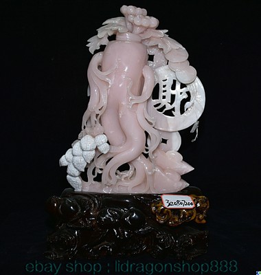 20,2'' rose Xiu Jade sculpté à la main Fengshui Ginseng Statue d'arachide