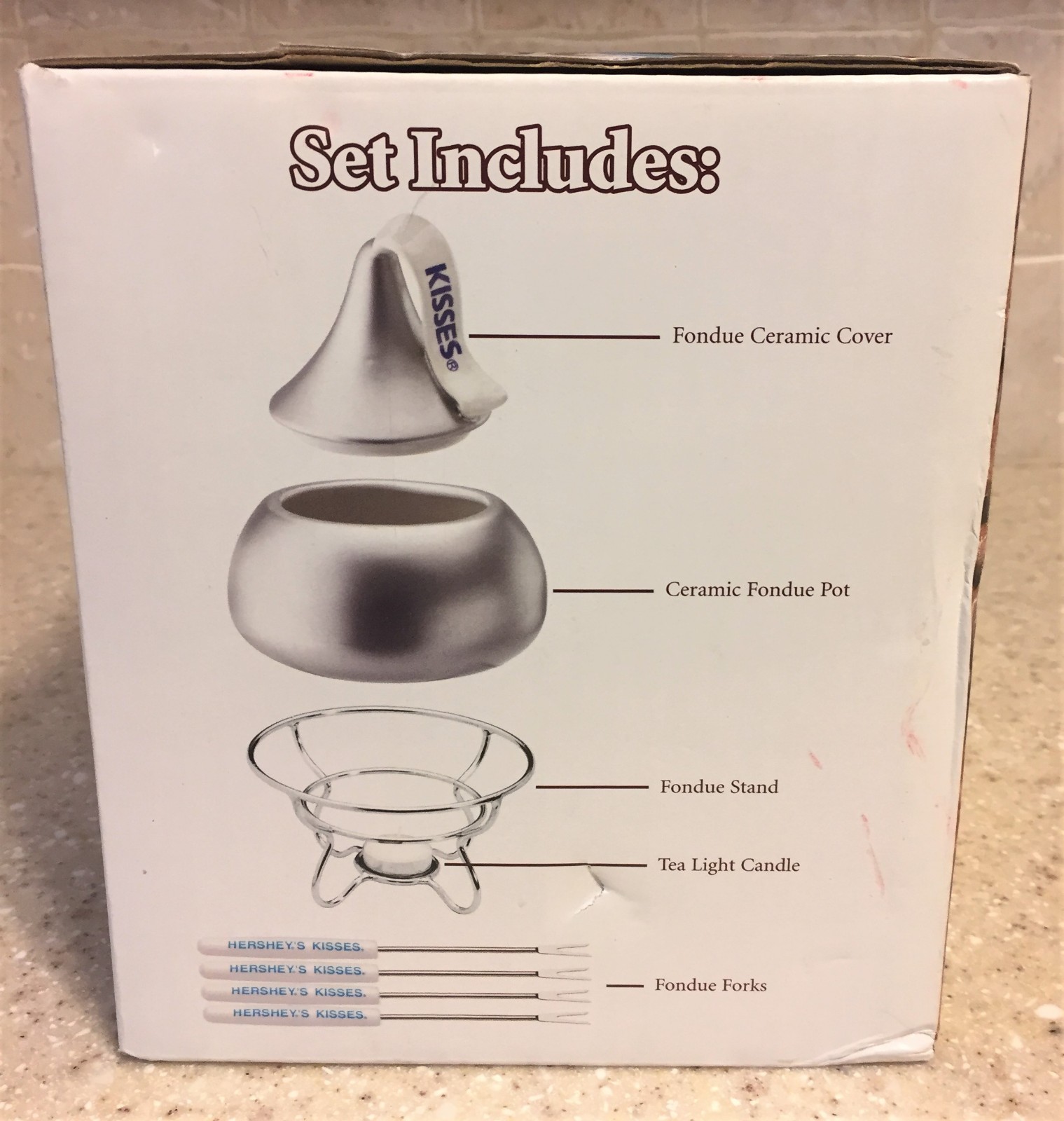 N.O.S.  Kiss Hersheys Chocolate Kisses Fondue Set NIB 2005 Silver