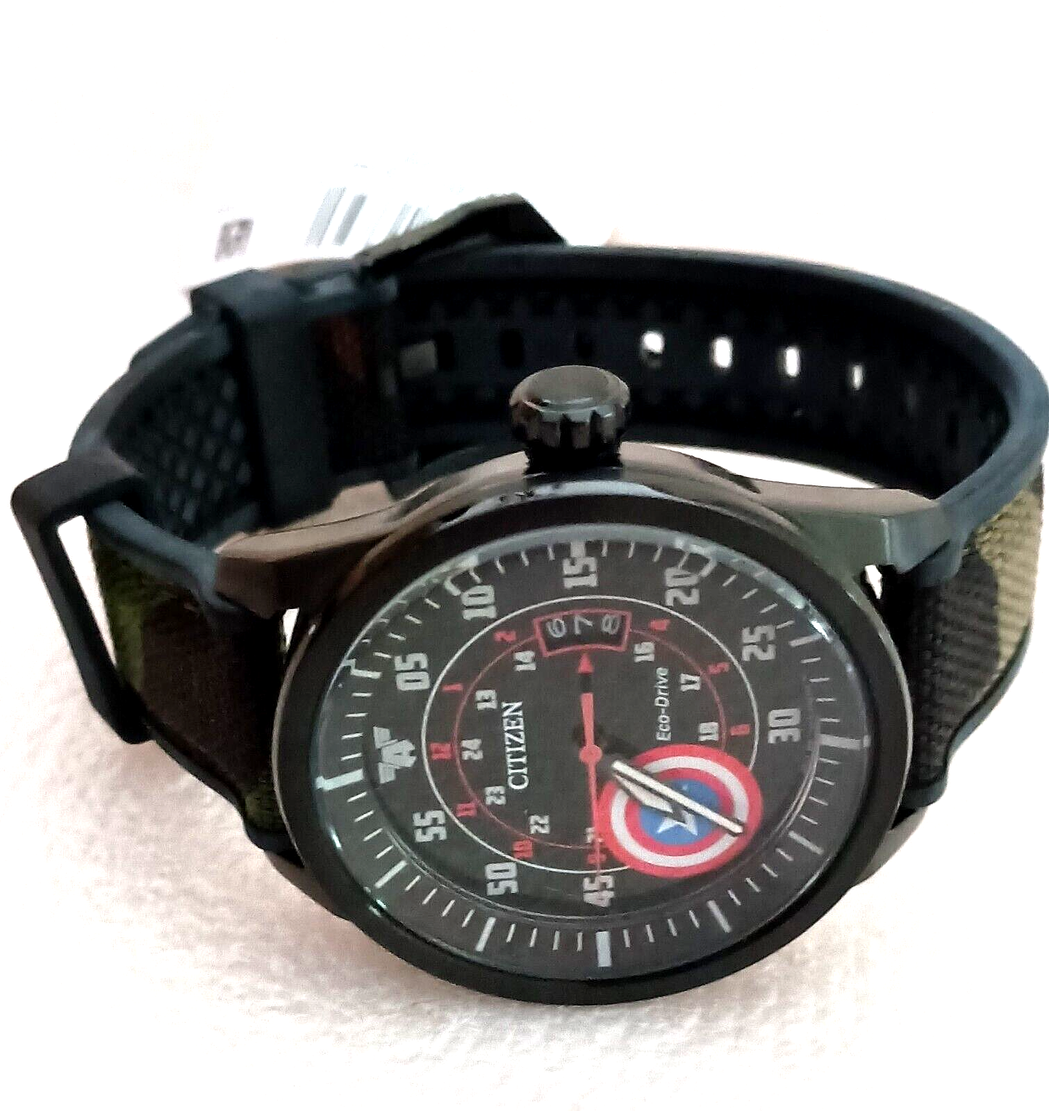 Pre-owned Citizen Eco-drive Aw1367-05w Marvel Captain America Watch