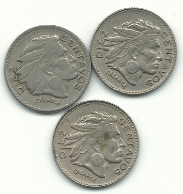 BETTER GRADE LOT OF 3 COLOMBIA 10 CENTAVOS COINS,(2)1956,1964-MAY525