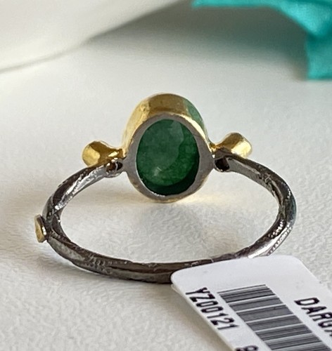 Antiqued Sterling Silver 22k Yellow Gold Green Quartz Ring Size 5/6.25 - Picture 8 of 8