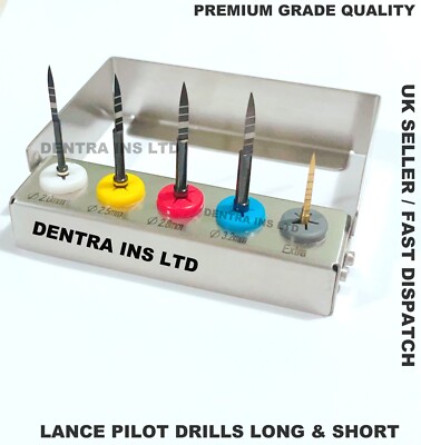 Dental implant Long Lance Pilot Drills Burs Titanium Coated 5 Pcs Kit New CE