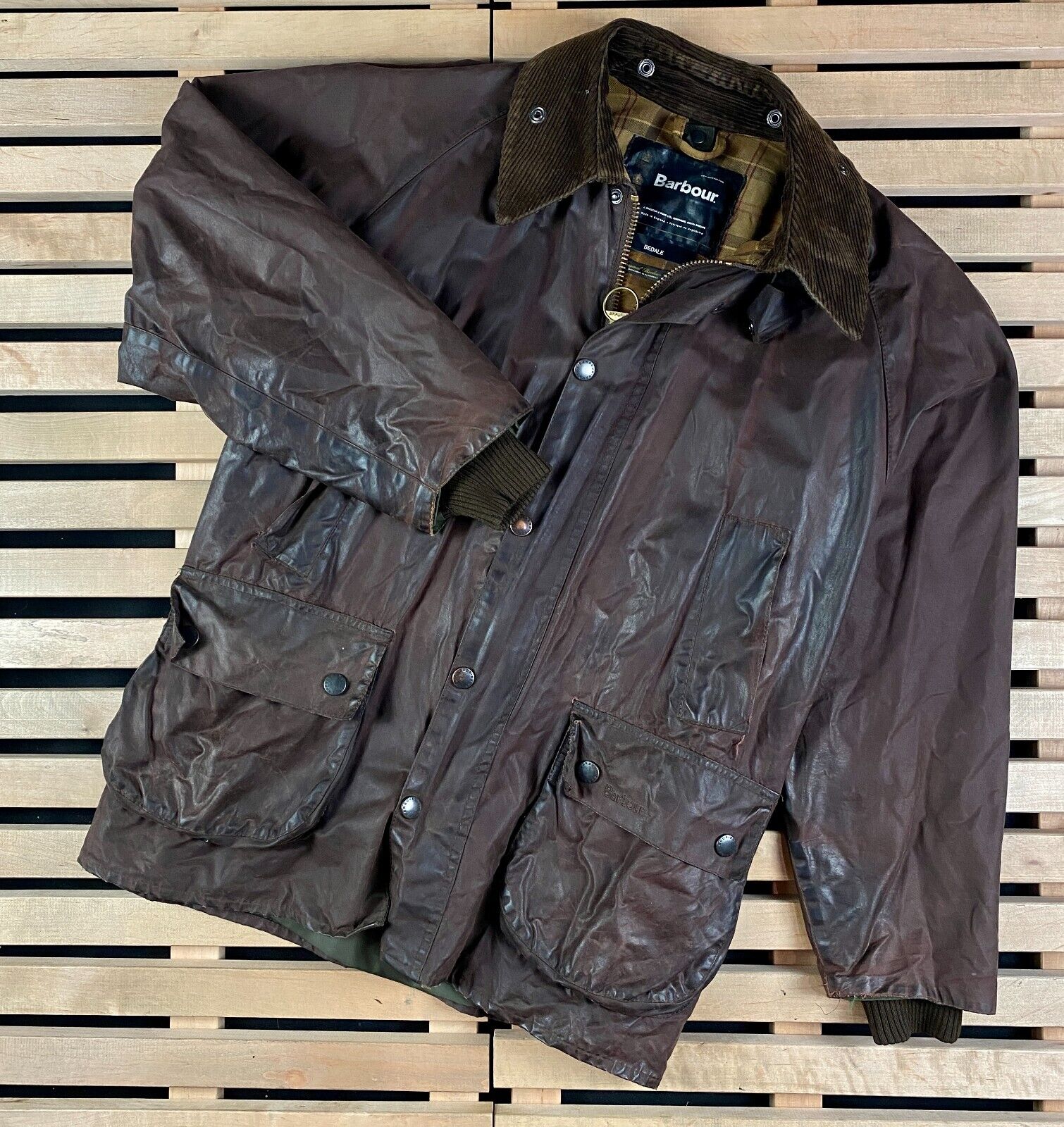 Men's Waxed Jacket Barbour Bedale Vintage Size C42/107 Cm L Men's Waxed Jacket Barbour Bedale Vintage Size C42/107 Cm L
