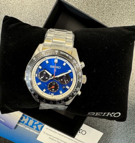Pre-owned Seiko Prospex Speedtimer Solar Steel Bracelet Blue Dial Watch - Ssc931