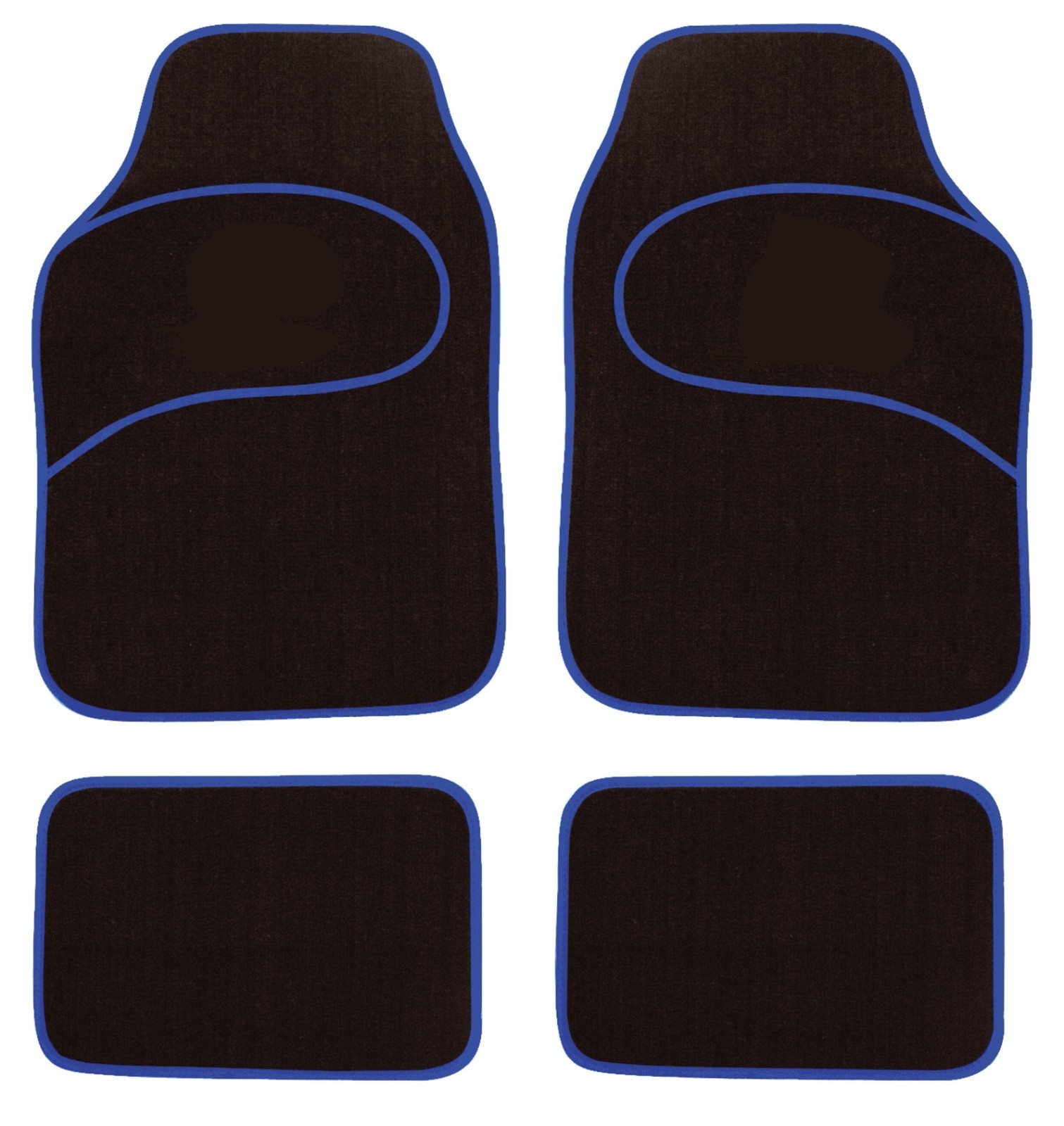 Set 4 Tappetini Tappeti Auto Universali Neri Bordi Blu Antiscivolo Moquette sus