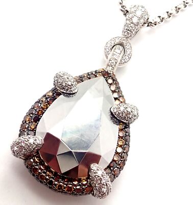 Authentic! Chopard Golden Diamonds 18k White Gold Diamond Chrome Stone Necklace