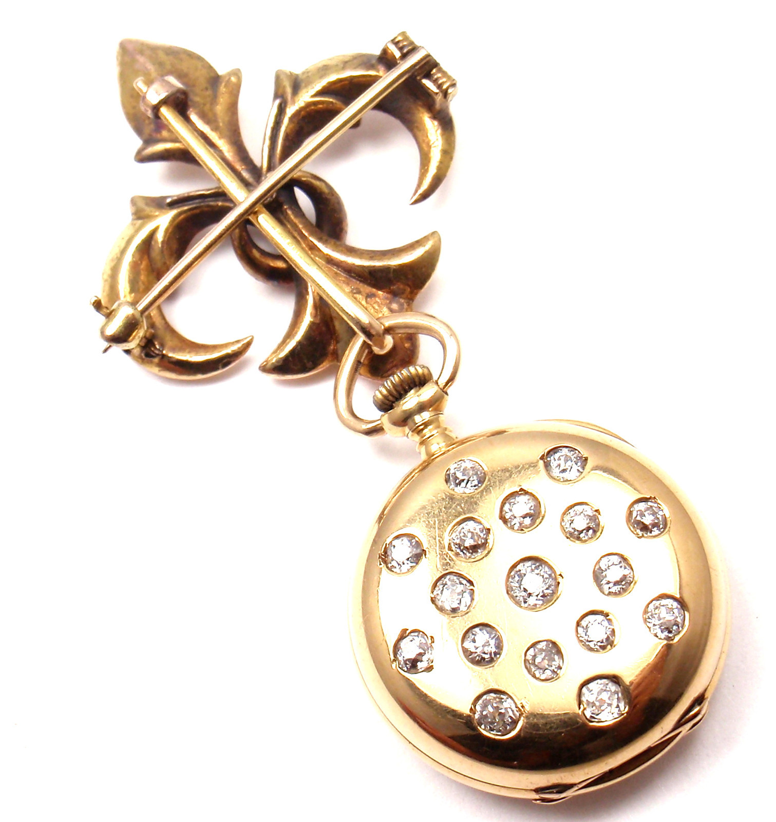 Rare! Vintage Tiffany & Co Patek Philippe 18k Yellow Gold Diamond Lapel Watch