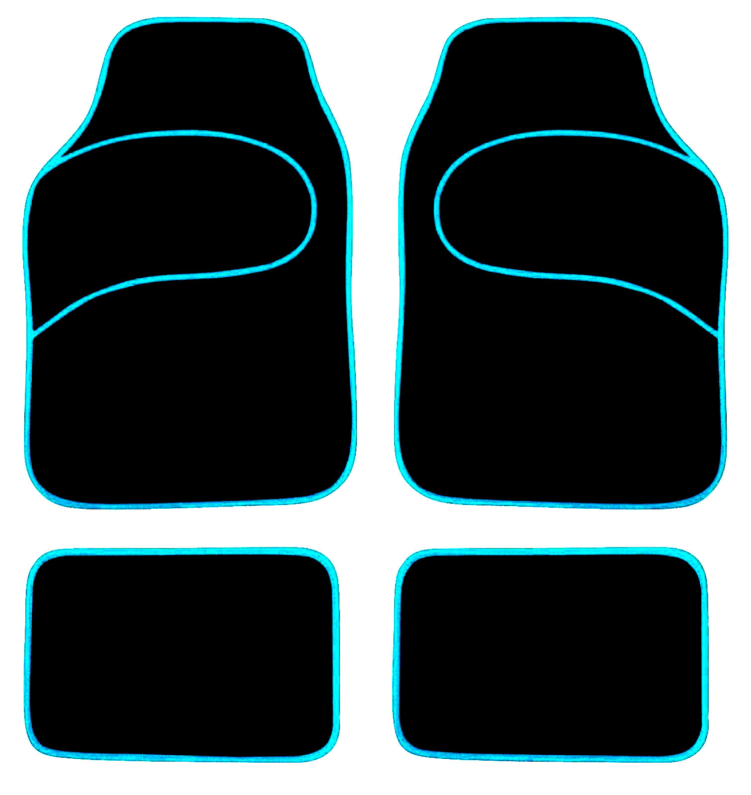 Set 4 Tappetini Tappeti Auto Universali Bordi Azzurri Antiscivolo Moquette linq