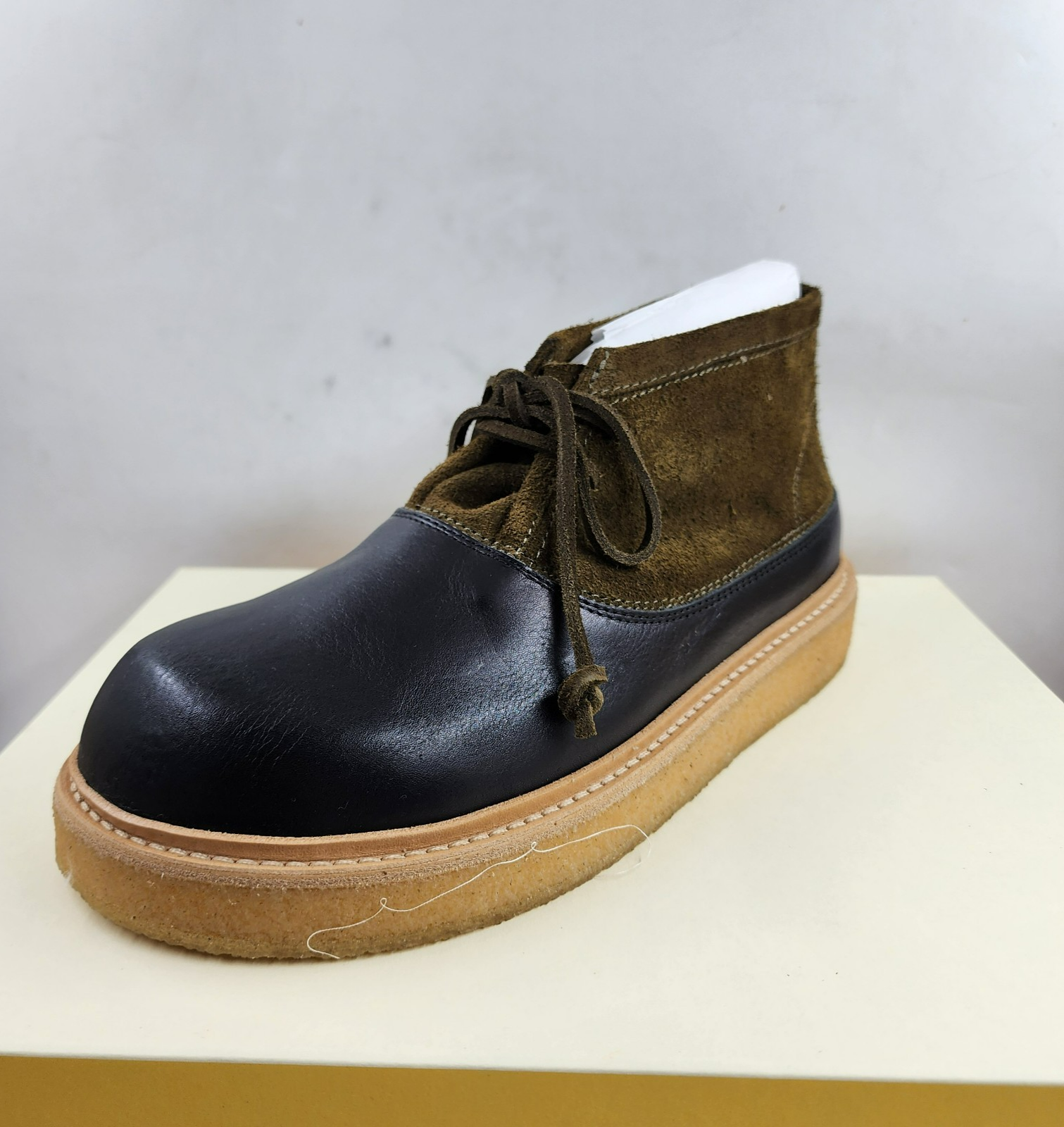 Marni Logo-Tag Leather Ankle Boots Men's 41/8US Black/Olive Round Toe Colorblock - Picture 13 of 16