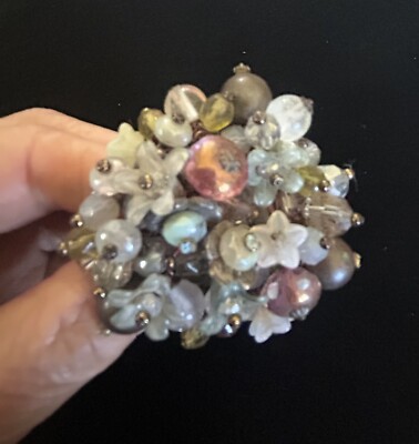 Miriam HASKELL Pearl Cocktail Ring Silver Massive Signed Vintage