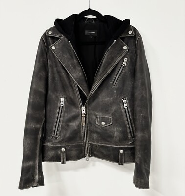 Mackage Men s Leather Hooded Moto Jacket Size M