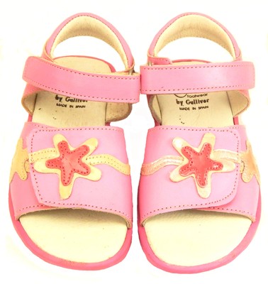 DE OSU -Spain -Girls Fuchsia Pink Gold Leather Starfish Sandals -European -Sz 7