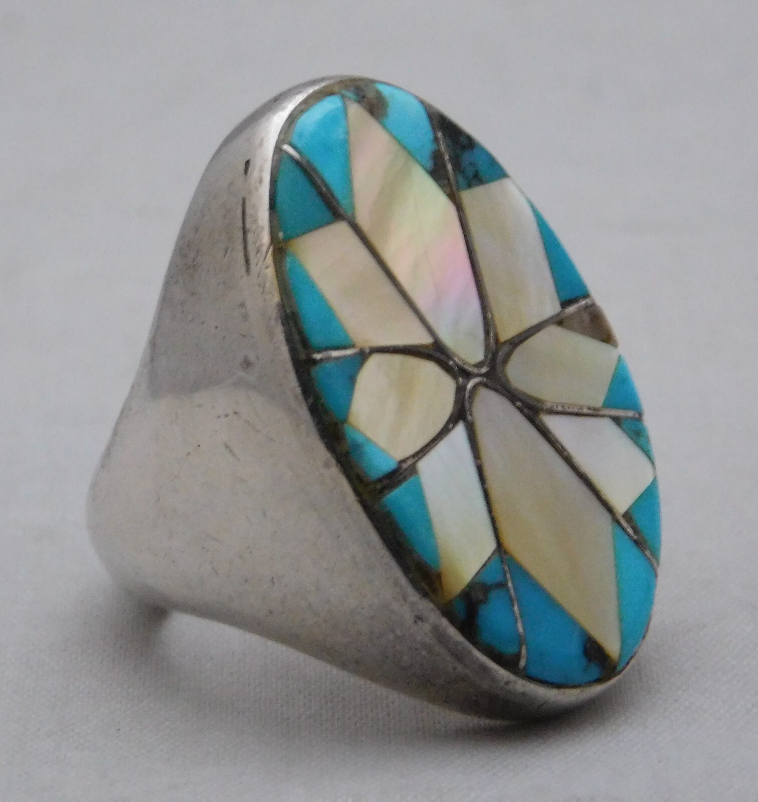 Important Goofy Native American Zuni Turquoise Sterling Silver Coral Ring Important Goofy Native American Zuni Turquoise Sterling Silver Coral Ring
