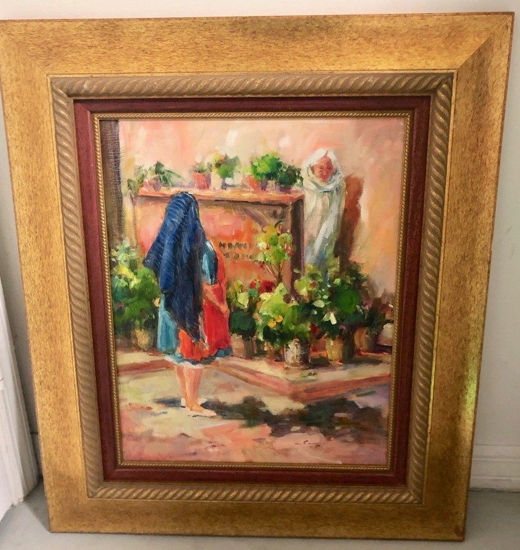 On Canvas Painting “flower Market” Sandee Sanders 25x29” Framed/original