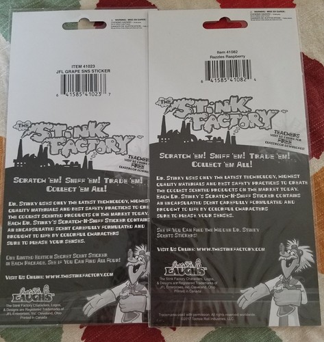 Two Packages Stink Factory Scratch N Sniff Stickers Grape & Razzles Raspberry