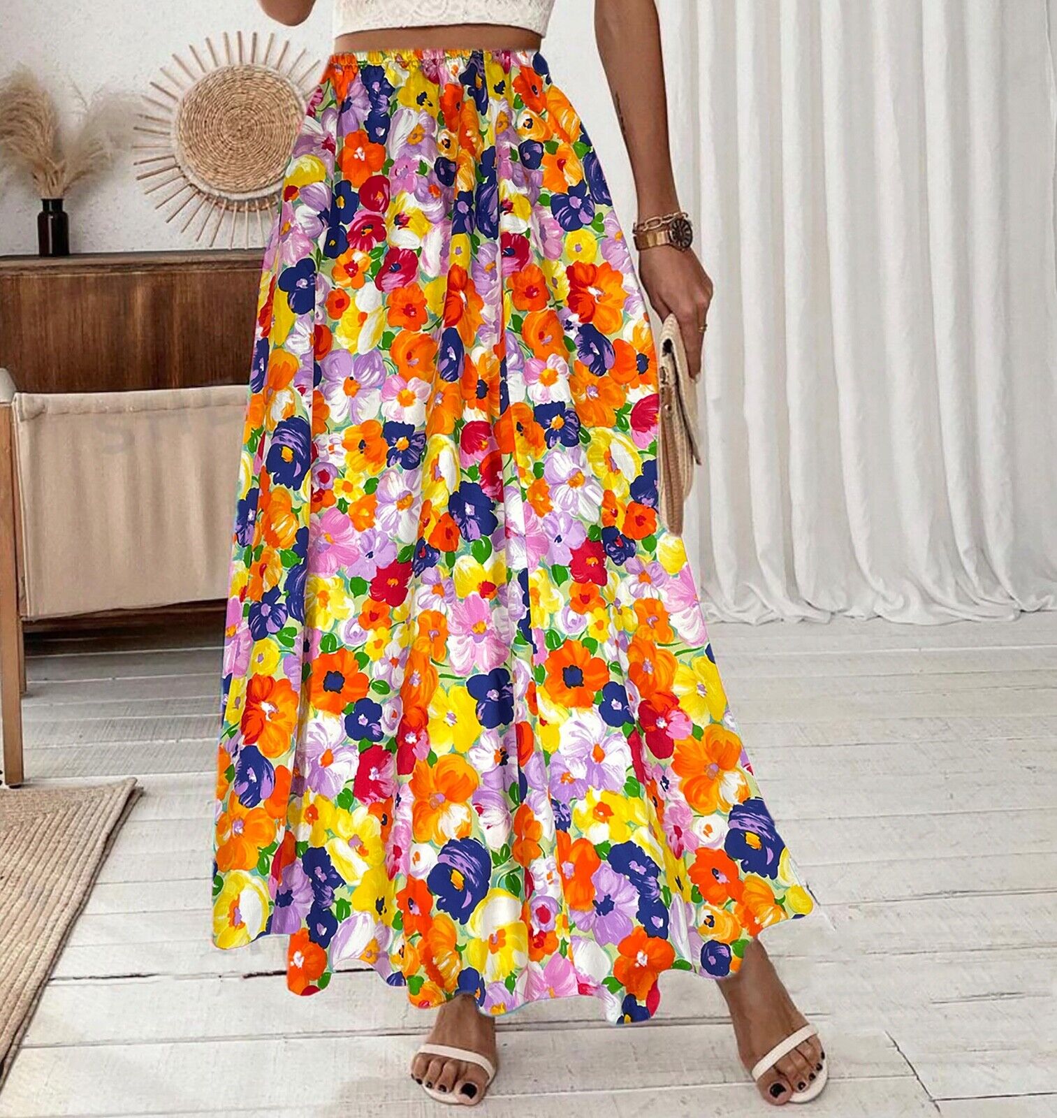 ADELAAR Vtg Maxi Boho Skirt Floral 14 Cotton All Over Print ADELAAR Vtg Maxi Boho Skirt Floral 14 Cotton All Over Print
