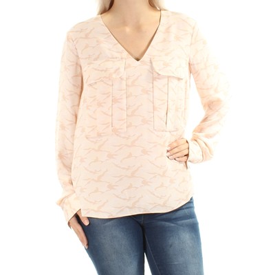 Женская светло-розовая камуфляжная блузка с V-образным вырезом и длинным рукавом RACHEL ROY, Размер топа: S