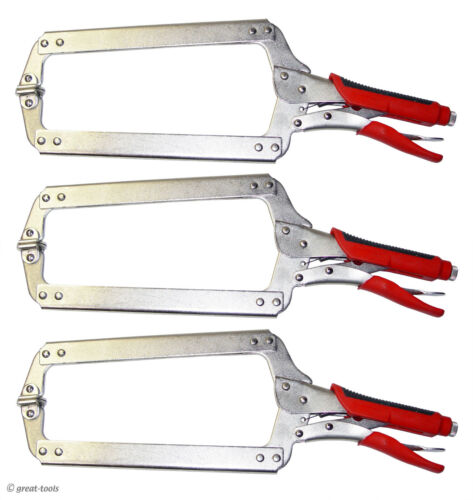 18” LOCKING PLIERS SET – three c-clamps – swivel pad jaws – welding tools
