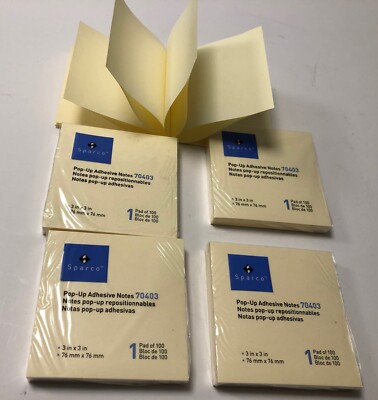 SPARCO PoP-Up sticky notes 4 pads 3 X 3 canary yellow colors 400 sheets