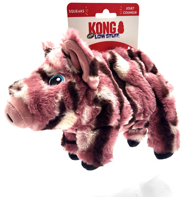 KONG Low Stuff Stripes Pig Medium Squeaky Soft Plush Toss & Shake Dog Toy 10x7''