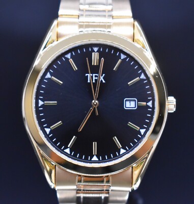 TFX by Bulova Watch Men 39mm Gold Tone Black Dial Date NEW BATTERY