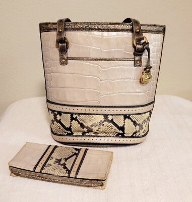 Brahmin Crocodile Leather Carryall Purse, Python Multi-color, Gold Logo Accents
