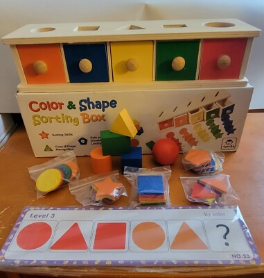 Color & Shape Sorting Wooden Box w/ Drawers Ages 3+ New
