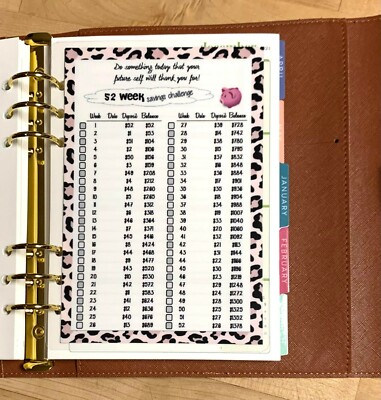 52 Week Savings Challenge Dashboard Insert 4 use with ErinCondren A5 Ring Agenda