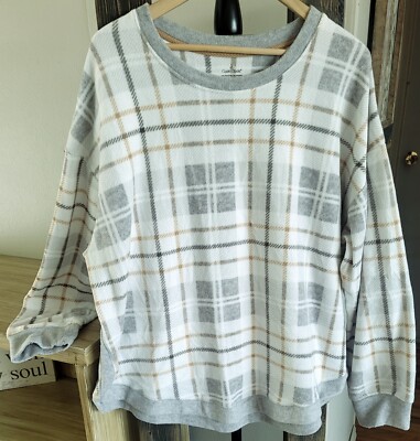 Cuddl Duds 3X Tartan Plaid Fleece Cozy Popover Sweatshirt Warm Comfort Oversized