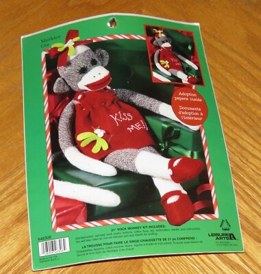 Mistletoe Kiss Me - Leisure Arts 21'' Red Heel Sock Monkey Christmas Kit - Sealed