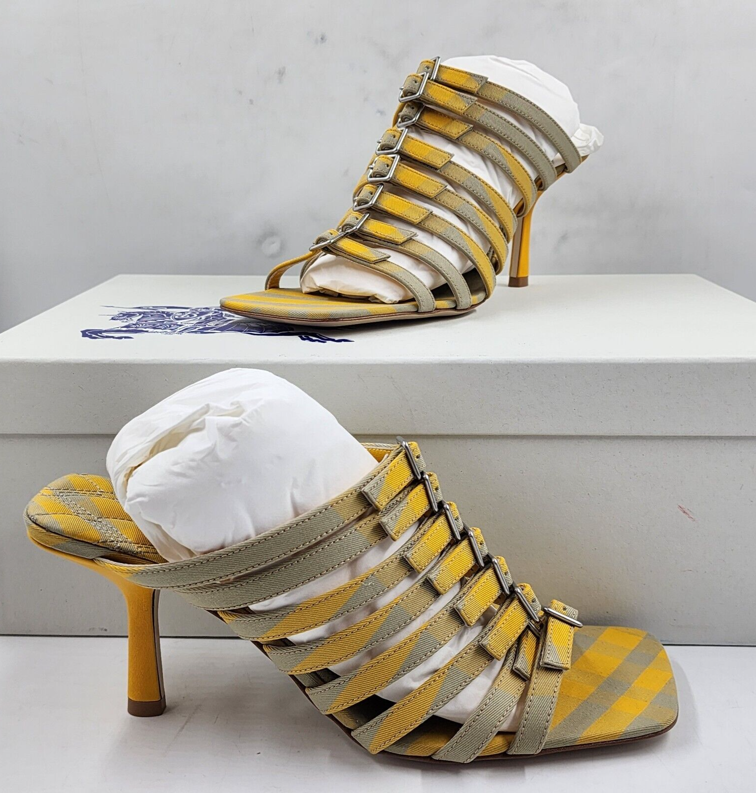 Burberry Step Check Sandals Women's 39.5/9.5US Yellow Green