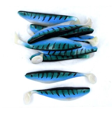 (10) Luck-E-Strike Shad Minnow Swimbaits 6'' White/Blue/Black Bulk Lot New
