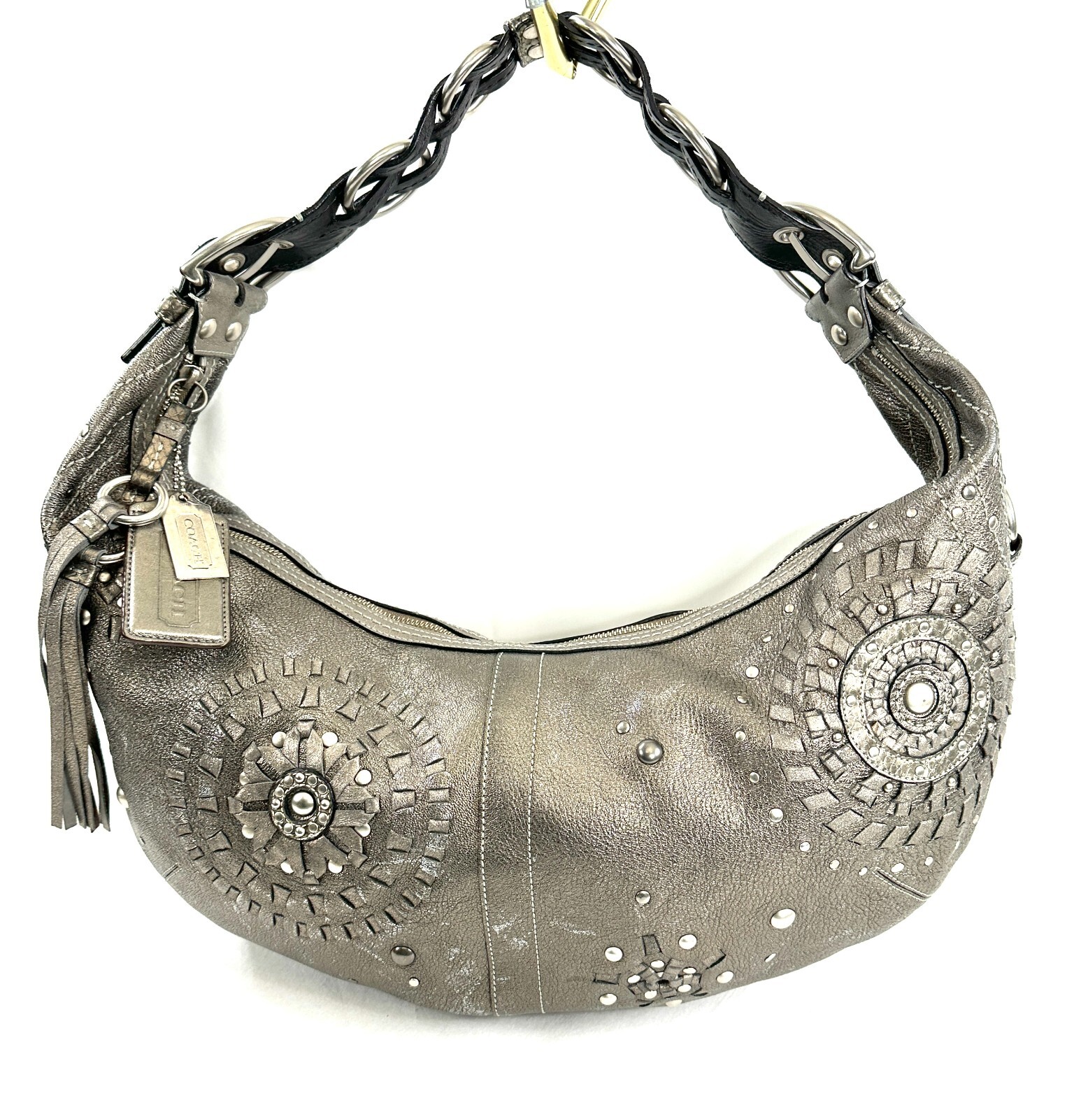 COACH Mia 10066 Gunmetal Metallic Leather Crescent Shoulder