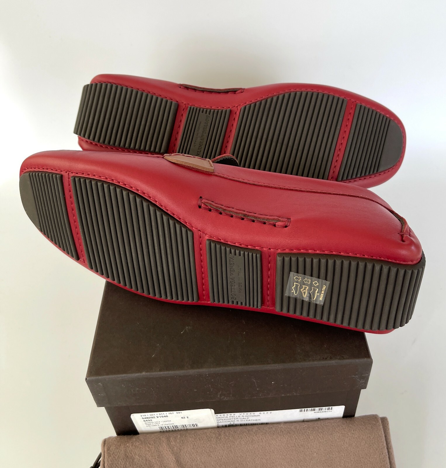 Pre-owned Bottega Veneta Men's Tennis Calf Leather Red Driver Shoe, 548292